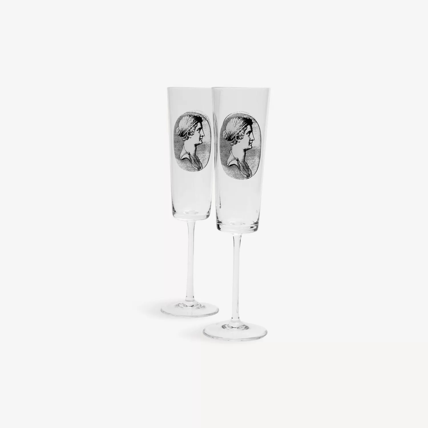 Glasses And Coasters<Fornasetti 2 Flutes Set Cammei White/Black