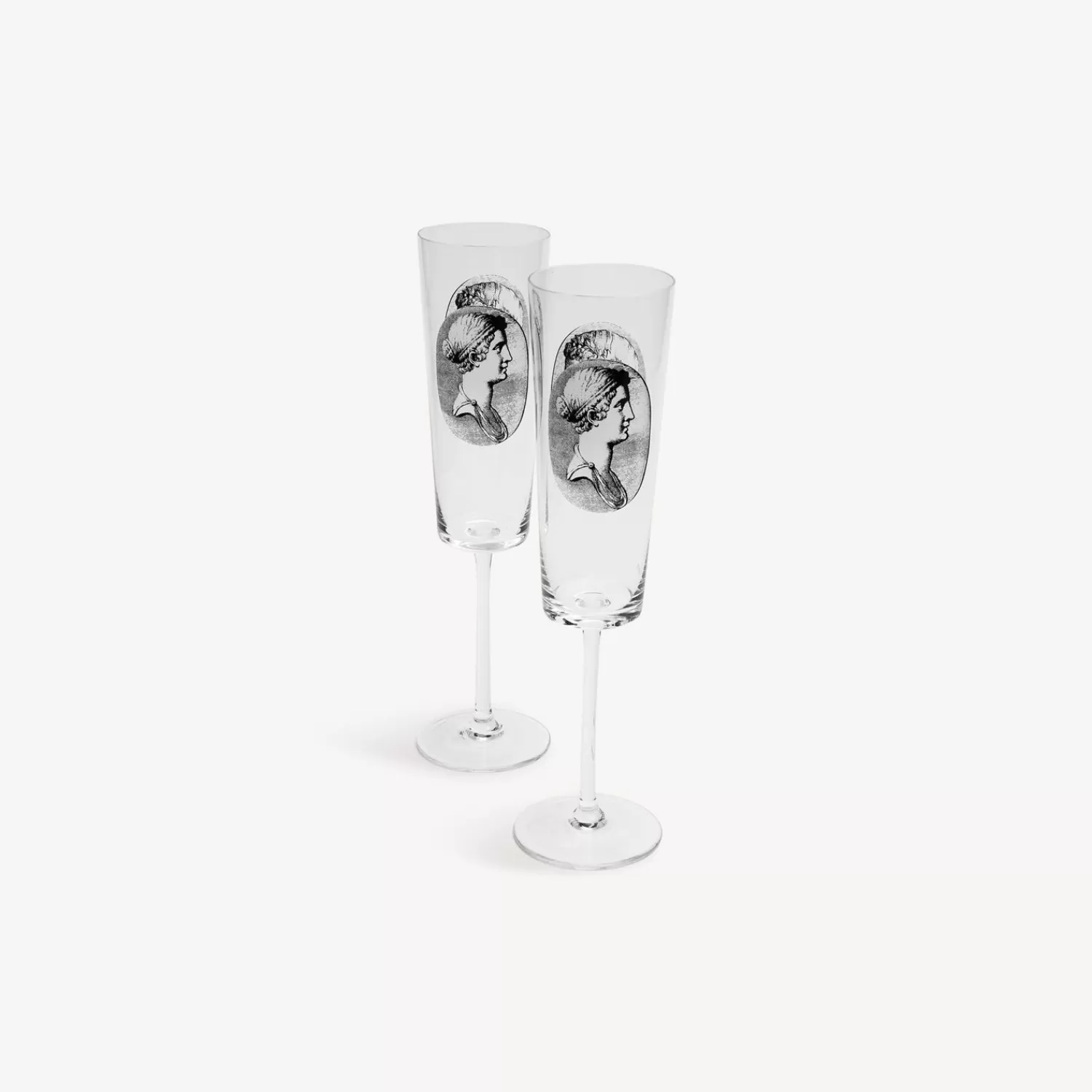 Glasses And Coasters<Fornasetti 2 Flutes Set Cammei White/Black