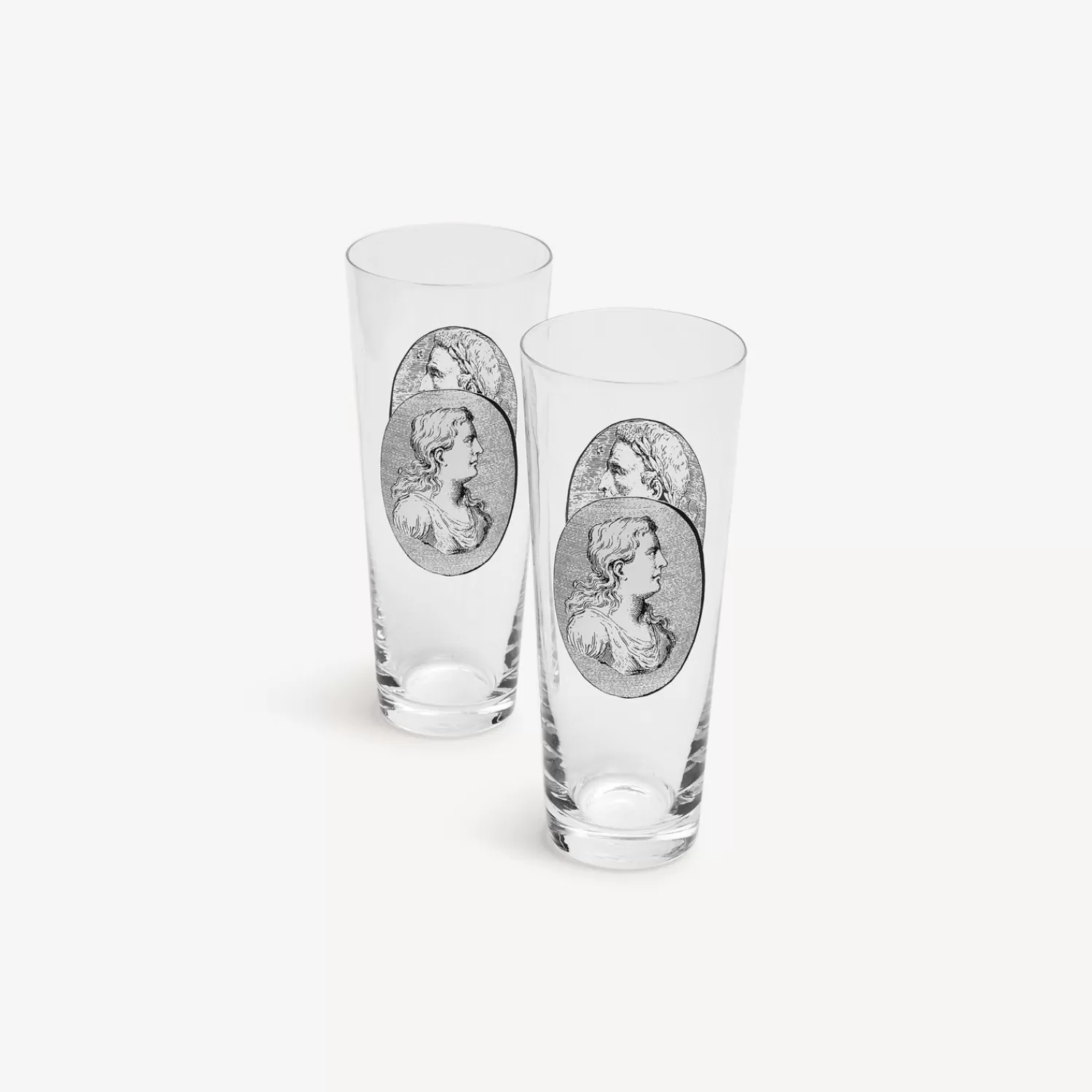 Glasses And Coasters<Fornasetti 2 Soda Glasses Set Cammei White/Black