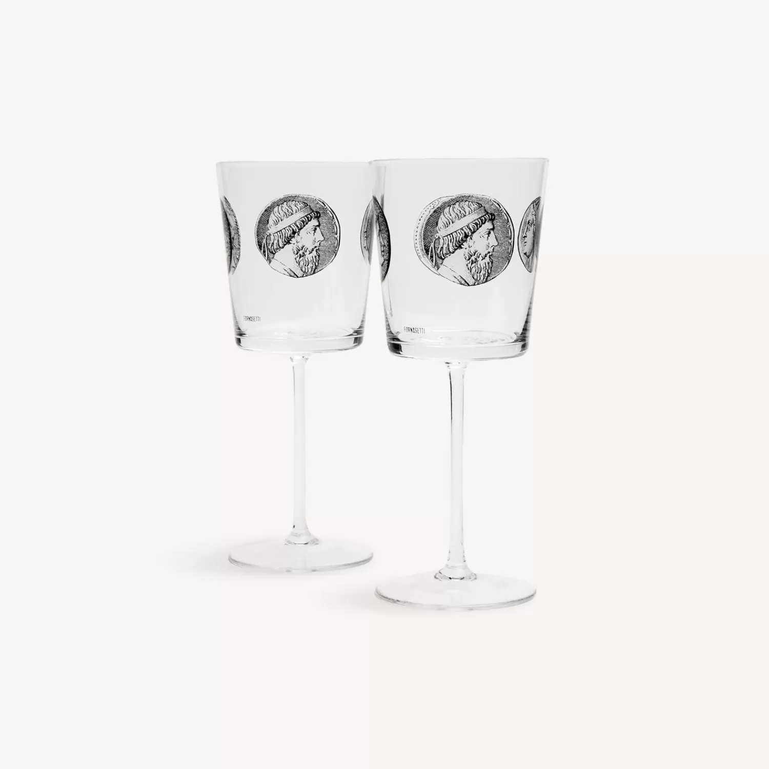 Glasses And Coasters<Fornasetti 2 Wine Glasses Set Cammei White/Black