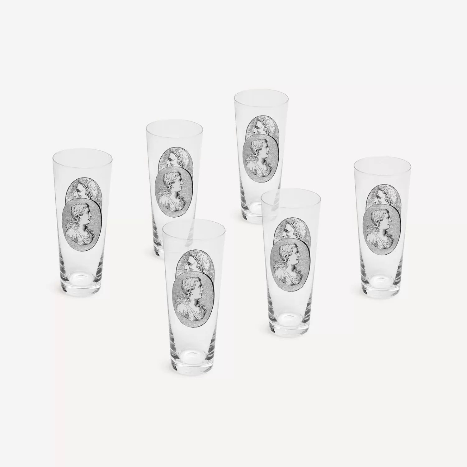 Glasses And Coasters<Fornasetti 6 Soda Glasses Set Cammei White/Black