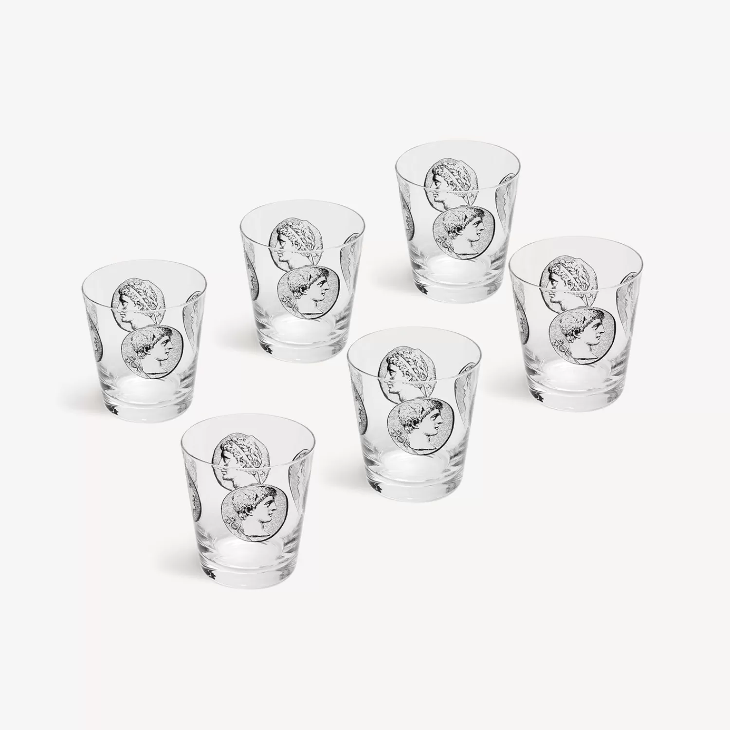 Glasses And Coasters<Fornasetti 6 Water Glasses Set Cammei White/Black