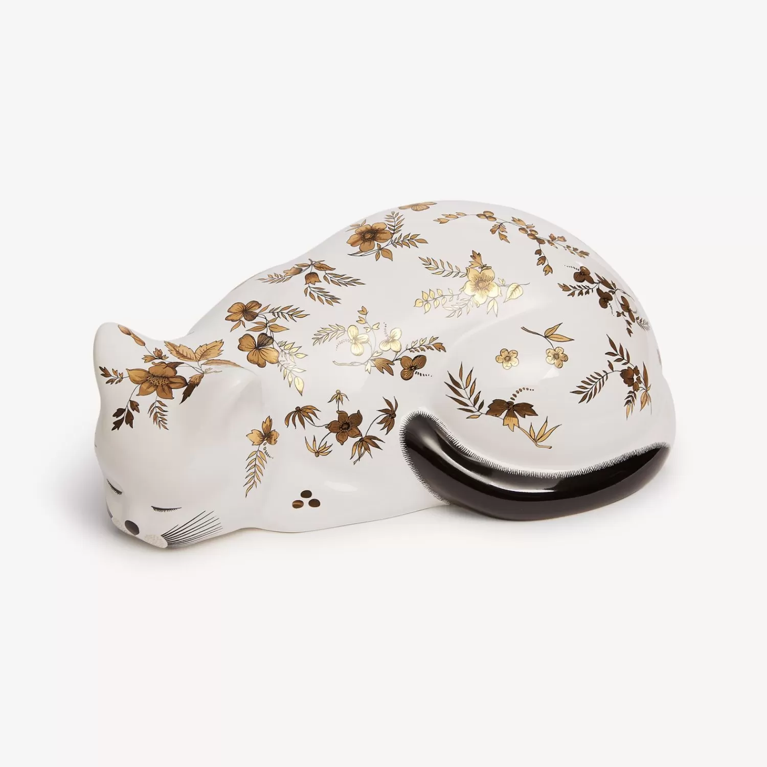 Ceramic Cats<Fornasetti Cat Fiorato White/Black/Gold