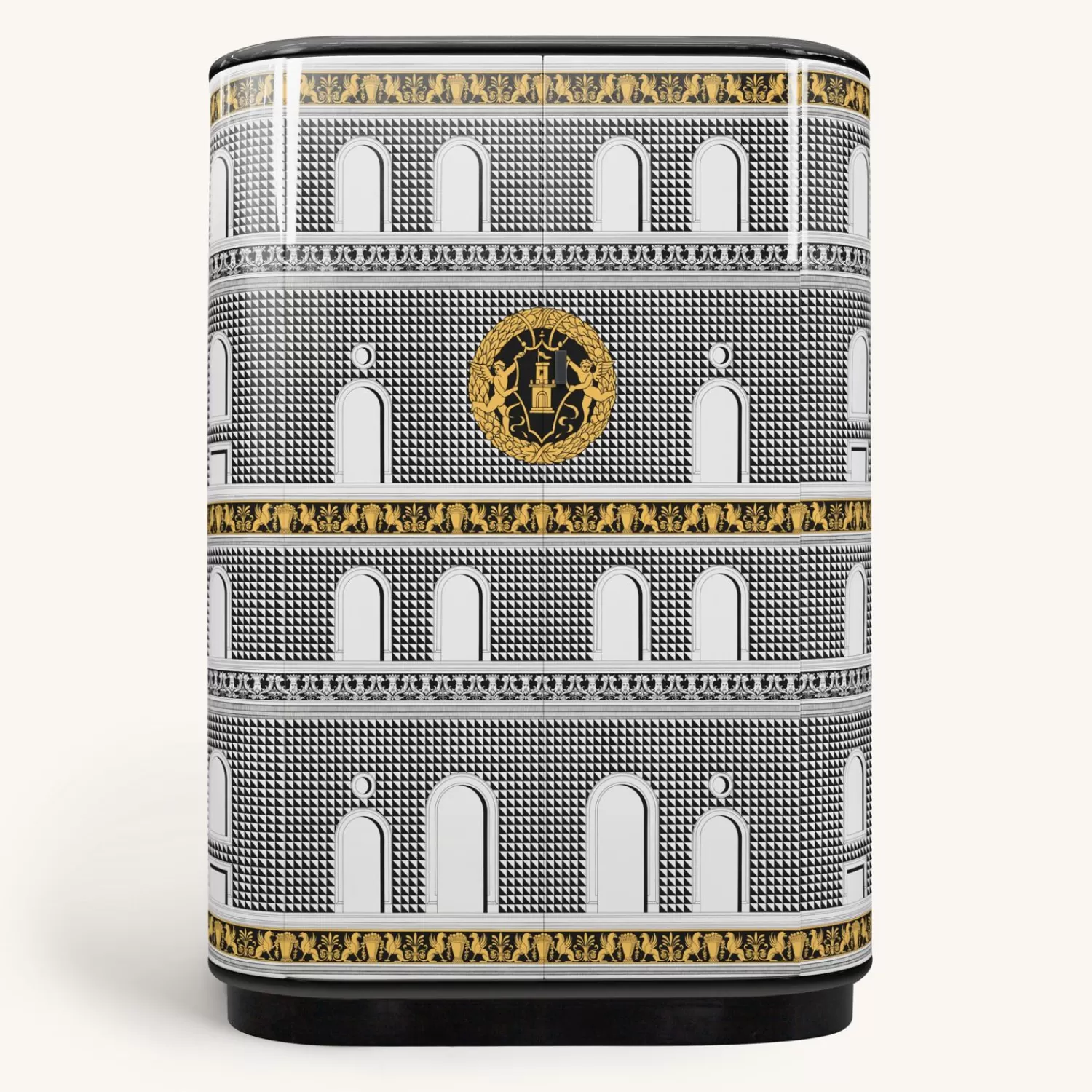 Curved Cabinets<Fornasetti Curved Cabinet Facciata Quattrocentesca White/Black/Yellow