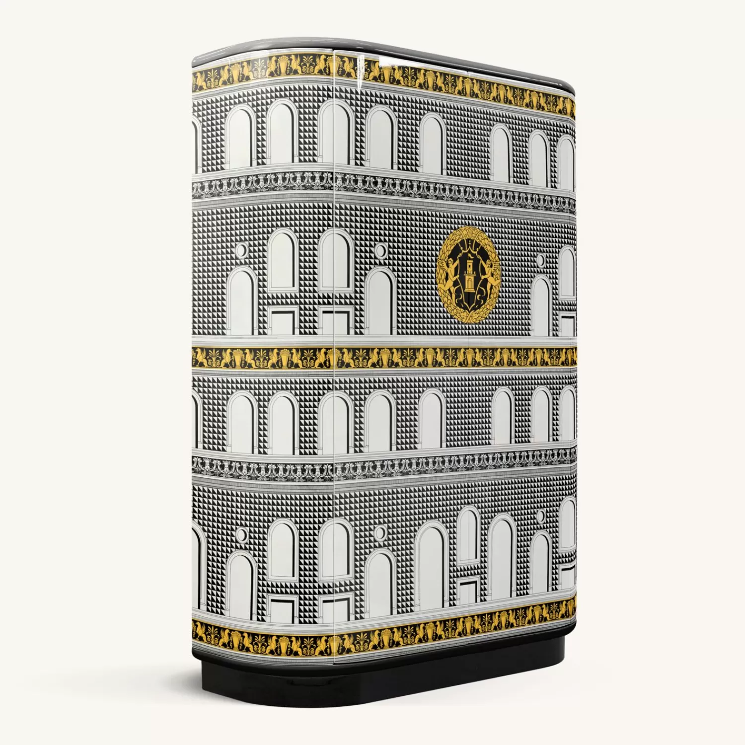 Curved Cabinets<Fornasetti Curved Cabinet Facciata Quattrocentesca White/Black/Yellow