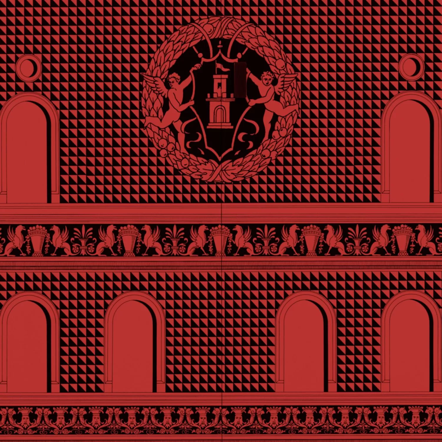 Curved Cabinets<Fornasetti Curved Cabinet Facciata Quattrocentesca Red/Black
