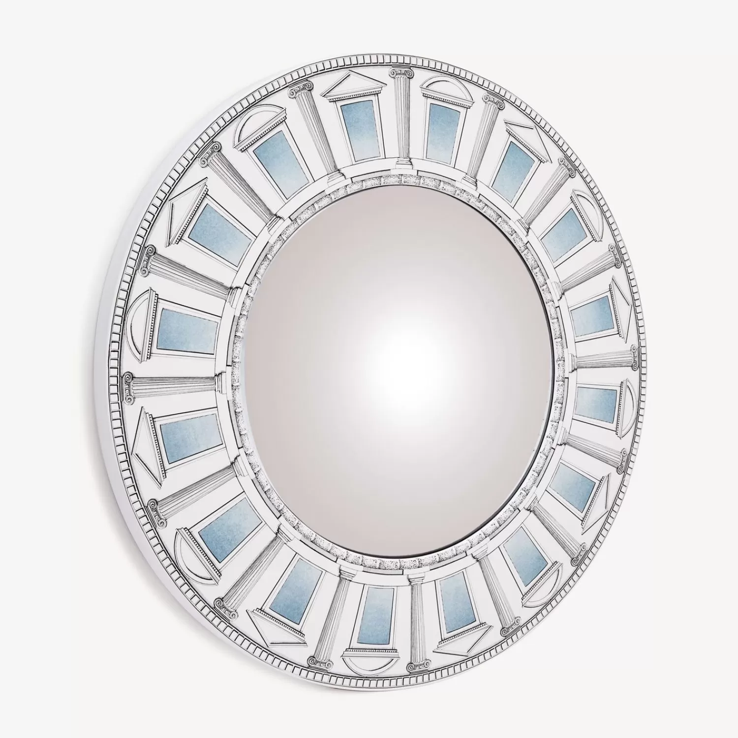 Design Mirrors<Fornasetti Frame With Convex Mirror Architettura Celeste White/Black/Blue