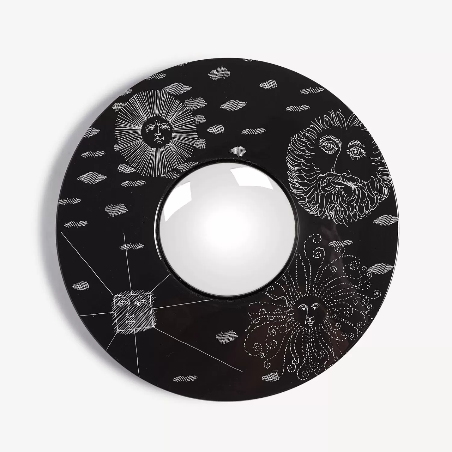 Design Mirrors<Fornasetti Frame With Convex Mirror Solitario White/Black