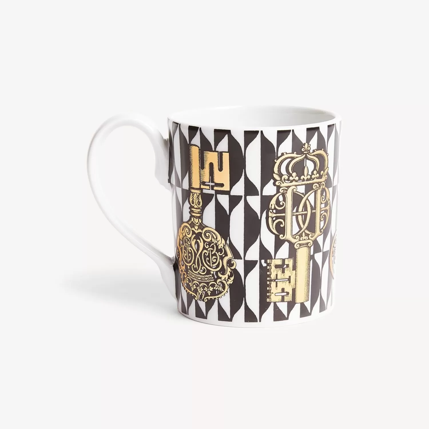 Tea And Coffee Sets<Fornasetti Mug Chiavi And Losanghe White/Black/Gold
