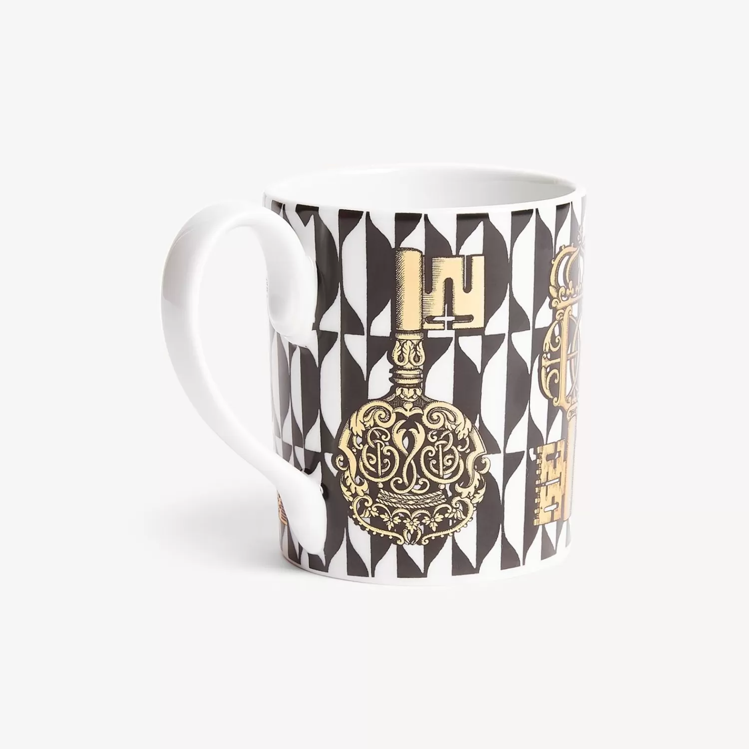 Tea And Coffee Sets<Fornasetti Mug Chiavi And Losanghe White/Black/Gold