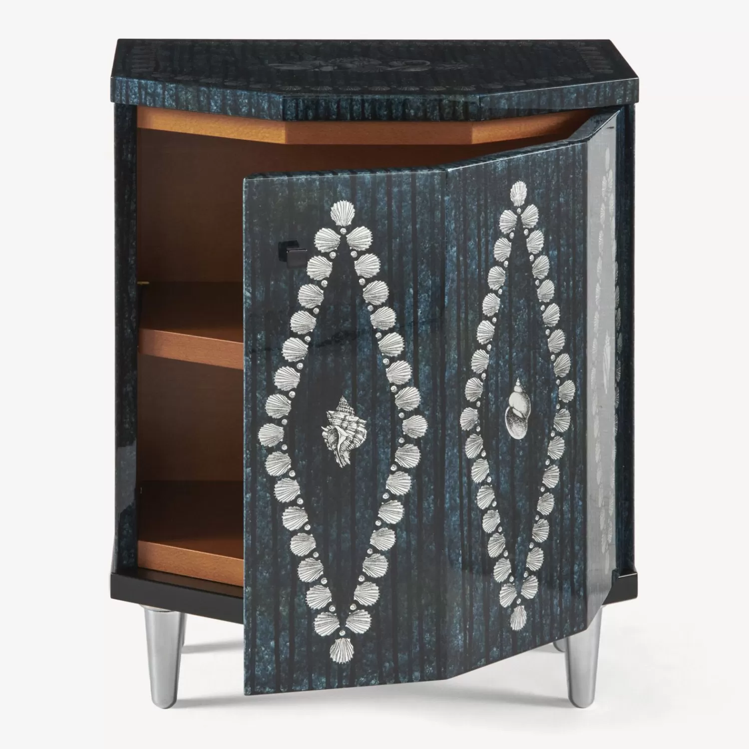 Cabinets<Fornasetti Night Stand Polyhedric Giro Di Conchiglie Silver/Blue