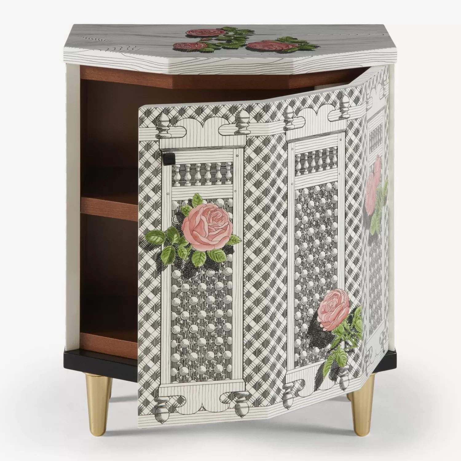 Cabinets<Fornasetti Night Stand Polyhedric Musciarabia Con Rose Multicolour