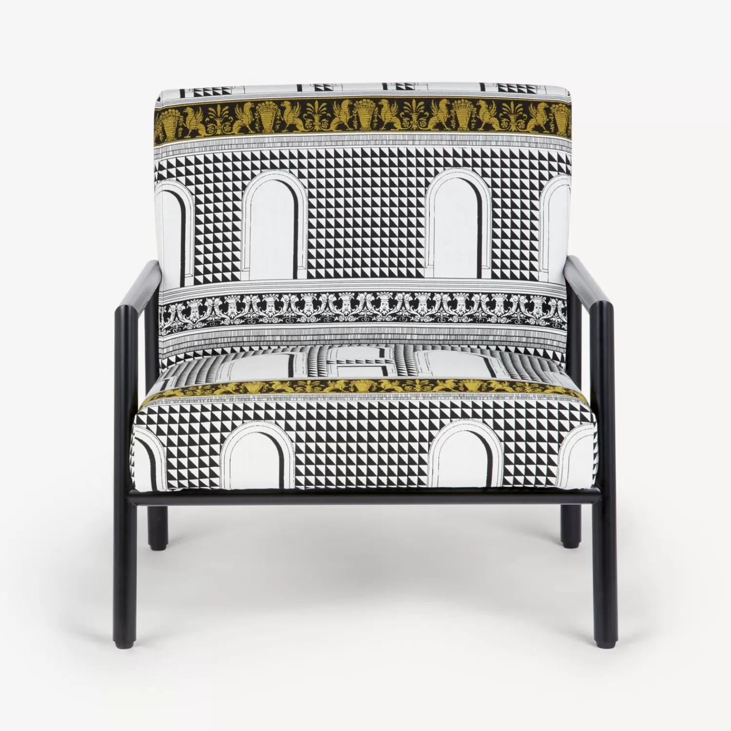 Living Rooms<Fornasetti Outdoor Armchair Facciata Quattrocentesca White/Black/Yellow