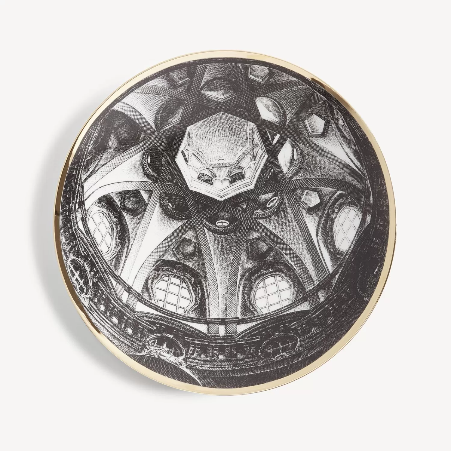 Decorative Plates<Fornasetti Plate Cupola S. Lorenzo (Torino) White/Black/Gold