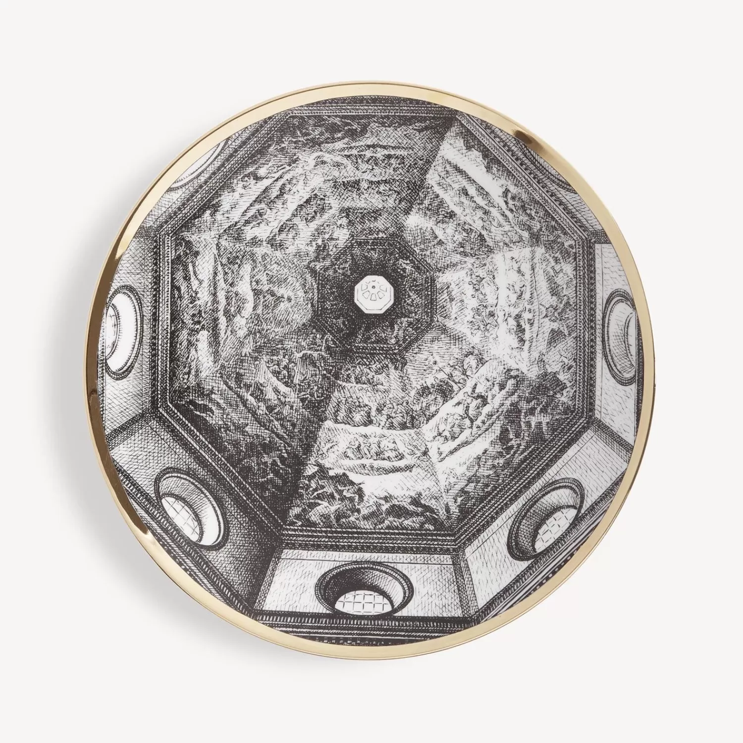 Decorative Plates<Fornasetti Plate Cupola Santa Maria Del Fiore (Firenze) White/Black/Gold