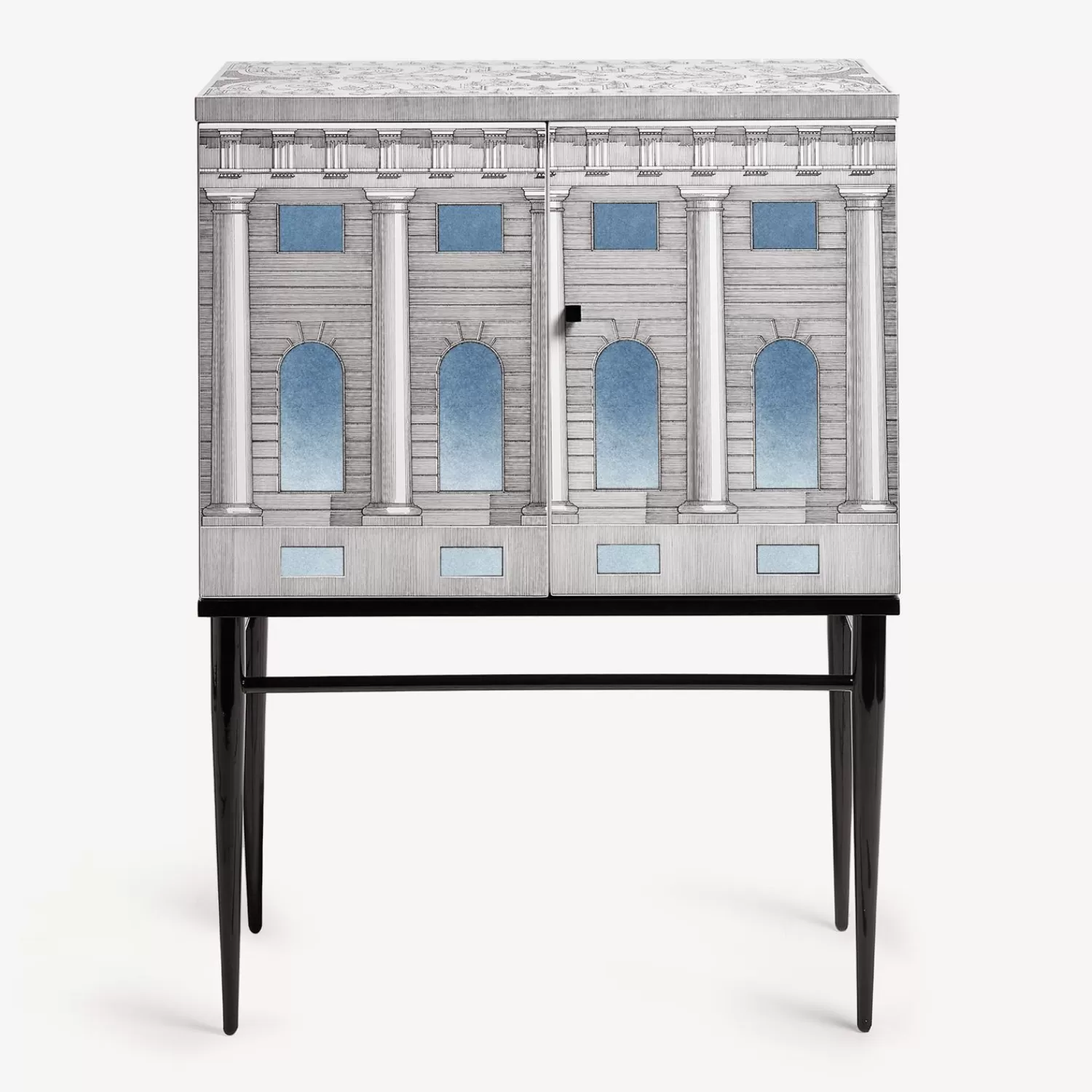 Cabinets<Fornasetti Raised Small Sideboard Architettura Celeste White/Black/Light Blue
