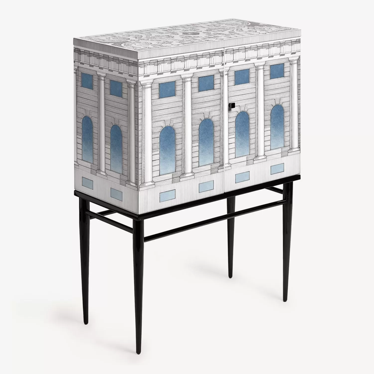 Cabinets<Fornasetti Raised Small Sideboard Architettura Celeste White/Black/Light Blue