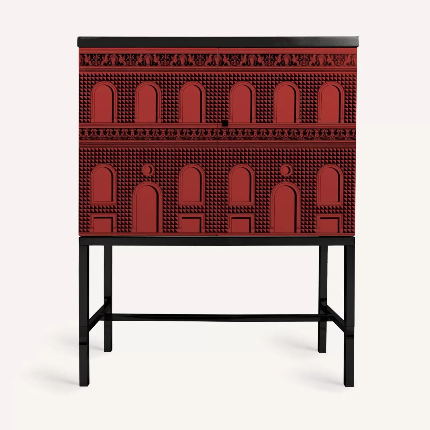 Cabinets<Fornasetti Raised Small Sideboard Facciata Quattrocentesca Red/Black