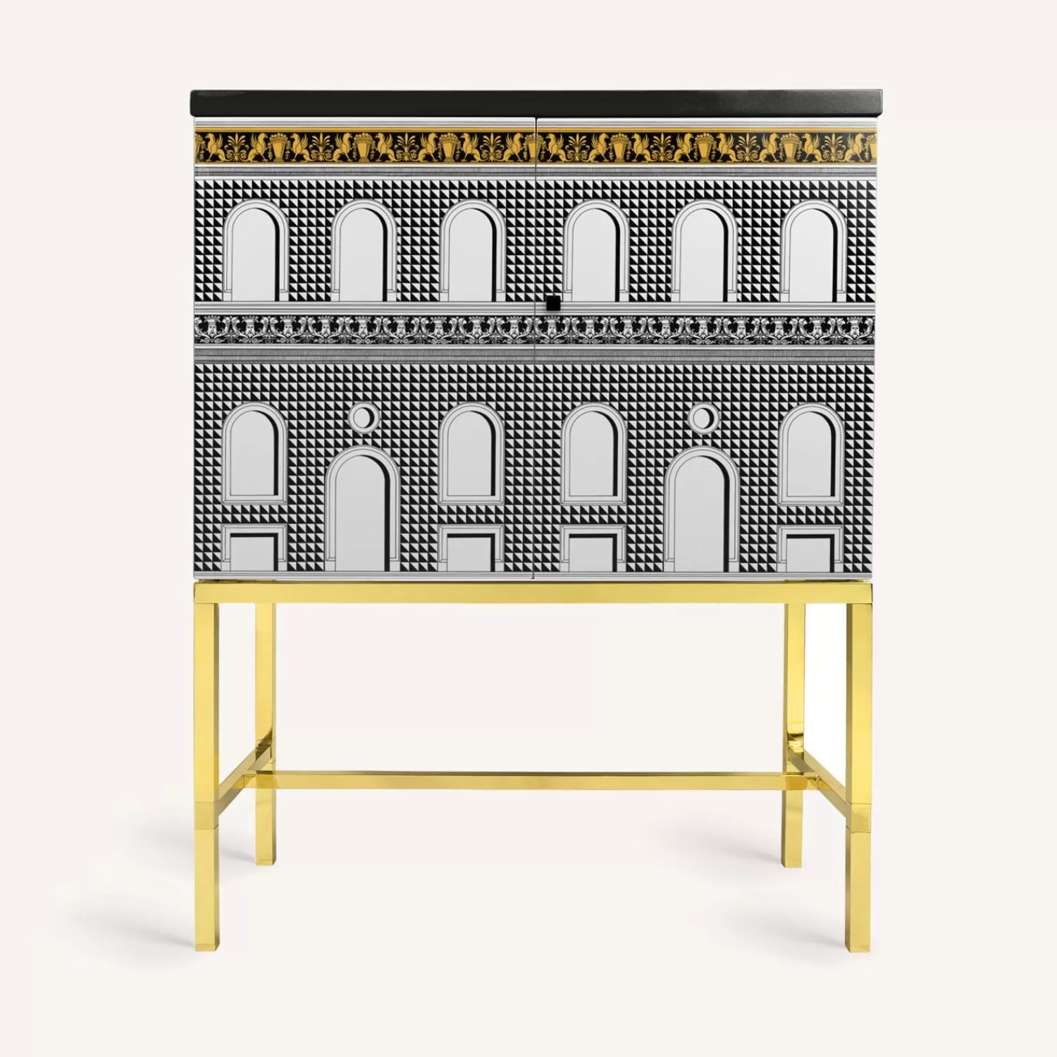 Cabinets<Fornasetti Raised Small Sideboard Facciata Quattrocentesca White/Black/Yellow