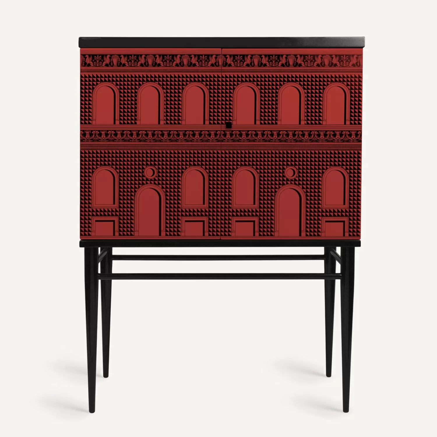 Cabinets<Fornasetti Raised Small Sideboard Facciata Quattrocentesca Red/Black
