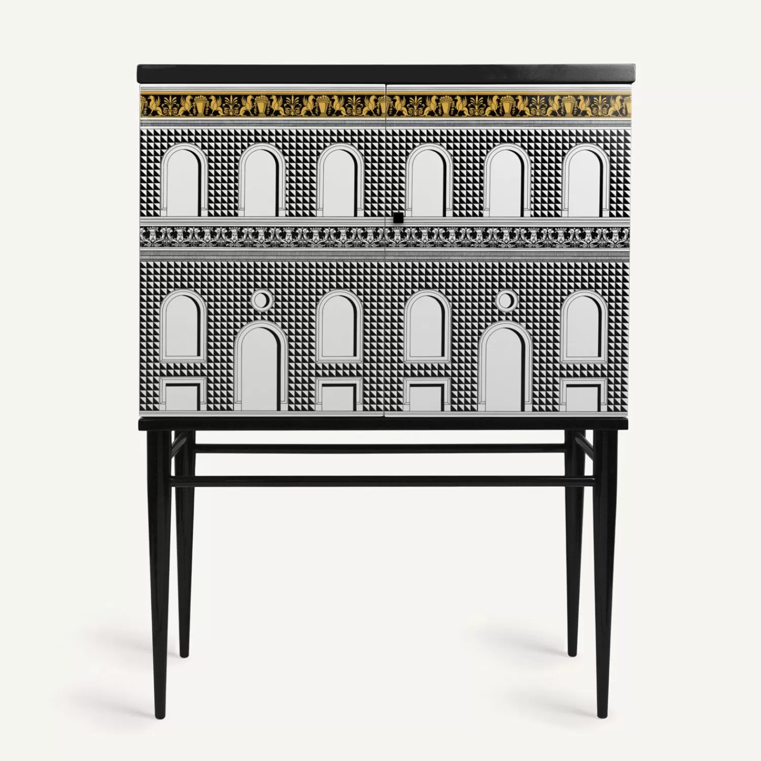 Cabinets<Fornasetti Raised Small Sideboard Facciata Quattrocentesca White/Black/Yellow
