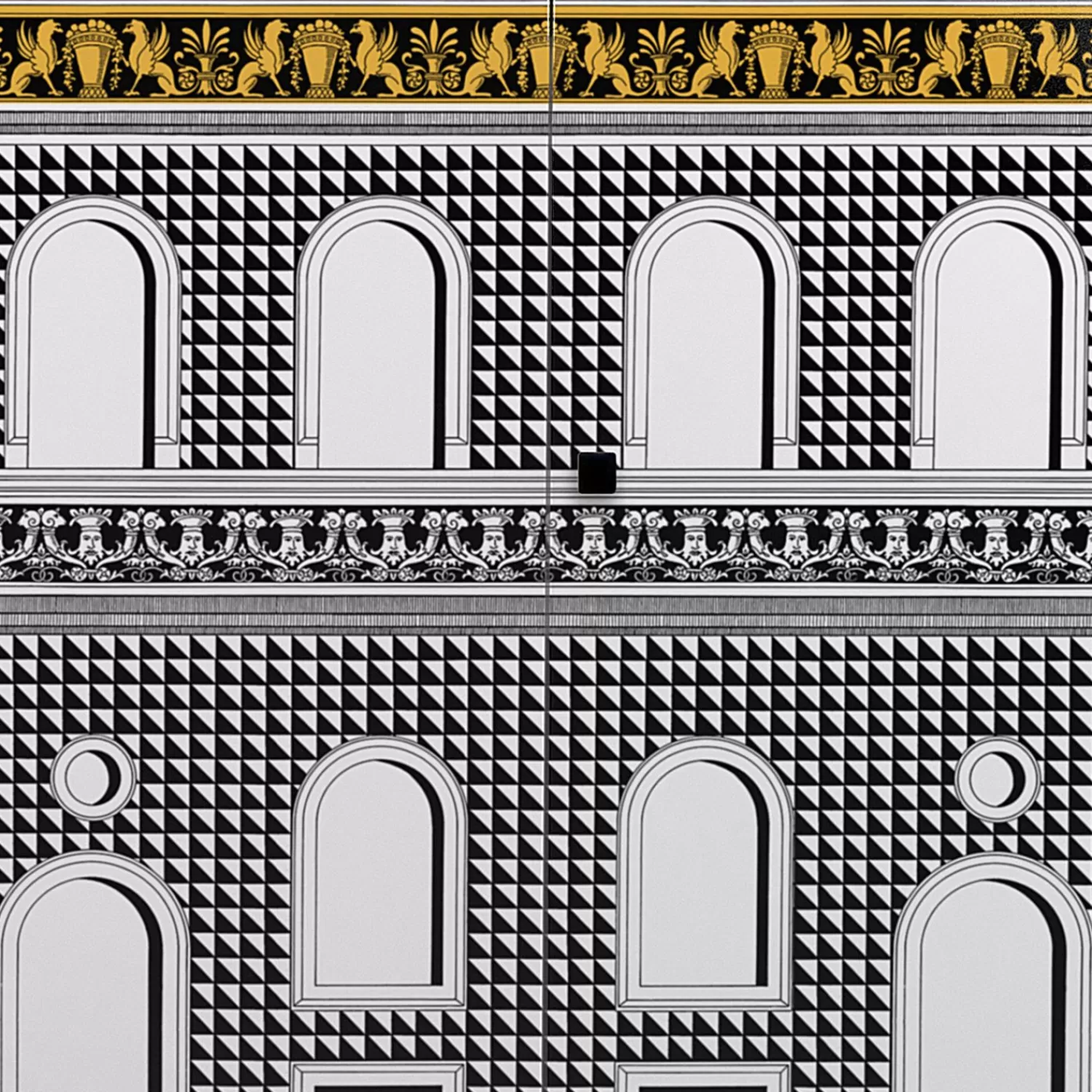 Cabinets<Fornasetti Raised Small Sideboard Facciata Quattrocentesca White/Black/Yellow
