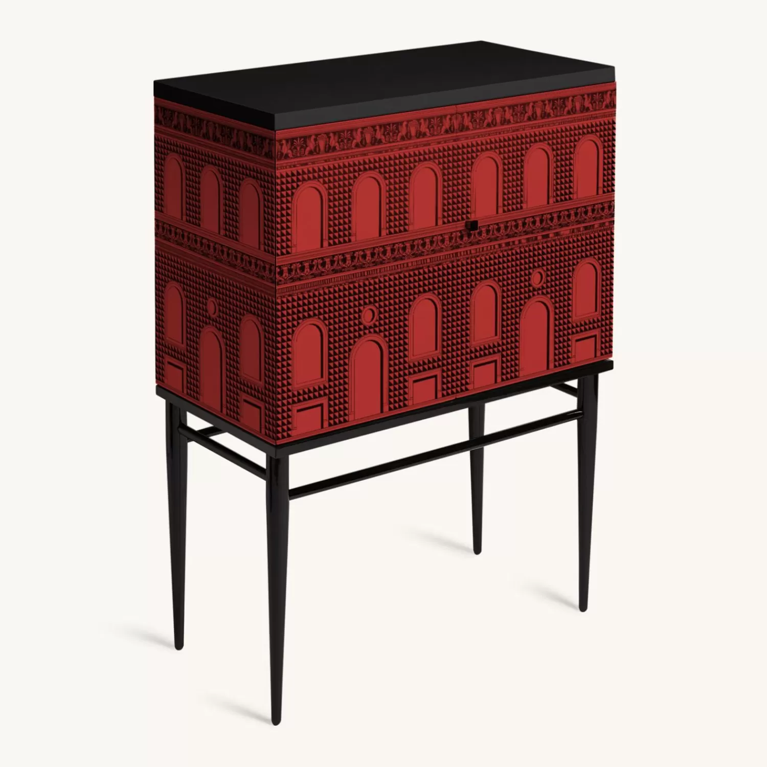 Cabinets<Fornasetti Raised Small Sideboard Facciata Quattrocentesca Red/Black