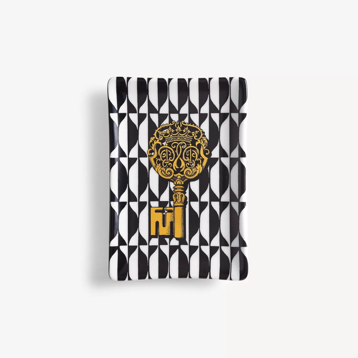 Design Ashtrays<Fornasetti Rectangular Ashtray Chiavi & Losanghe White/Black/Gold