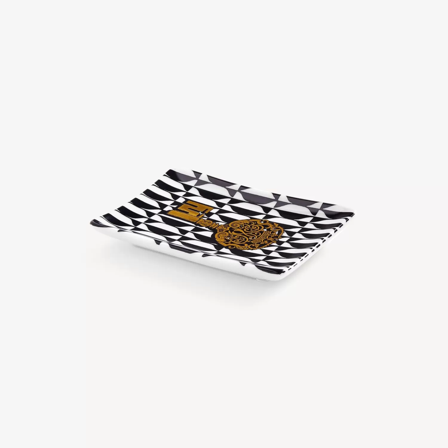 Design Ashtrays<Fornasetti Rectangular Ashtray Chiavi & Losanghe White/Black/Gold