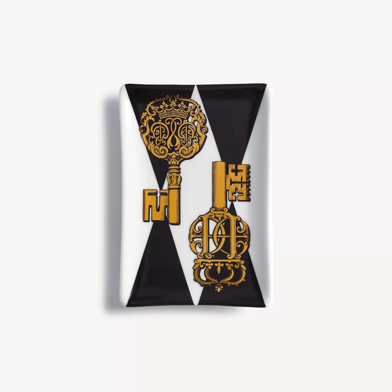 Design Ashtrays<Fornasetti Rectangular Ashtray Chiavi And Rombi White/Black/Gold