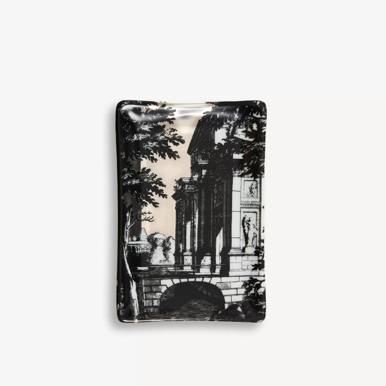 Design Ashtrays<Fornasetti Rectangular Ashtray Giardino Settecentesco White/Black/Platinum