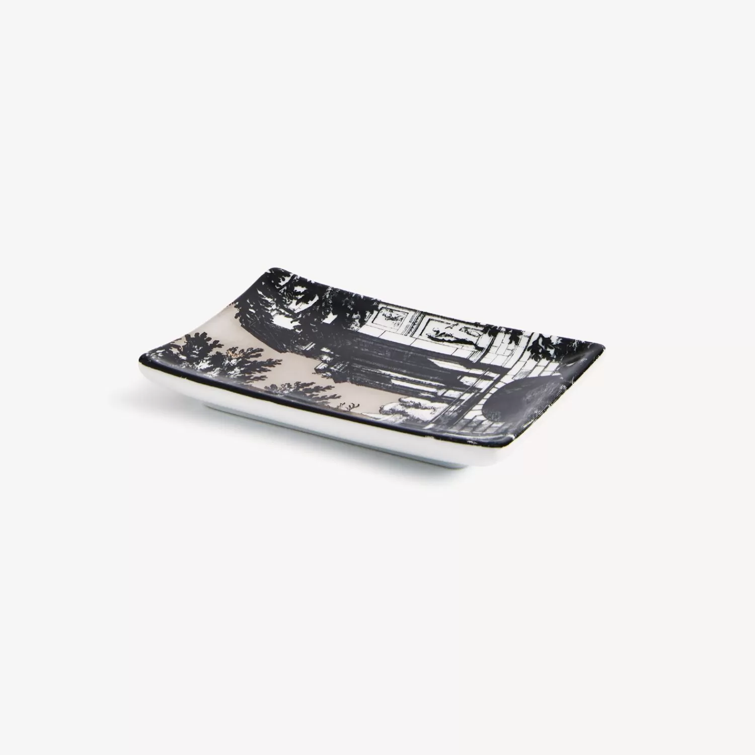 Design Ashtrays<Fornasetti Rectangular Ashtray Giardino Settecentesco White/Black/Platinum