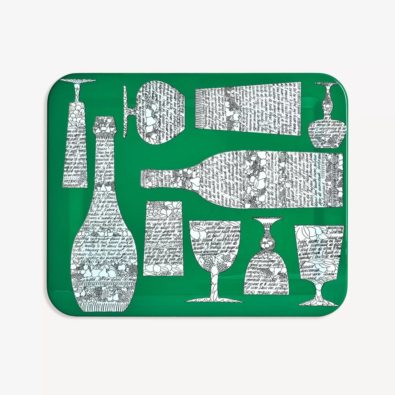 Decorative Trays And Pliants<Fornasetti Rectangular Tray Bottiglie Cocktail Green/White/Black