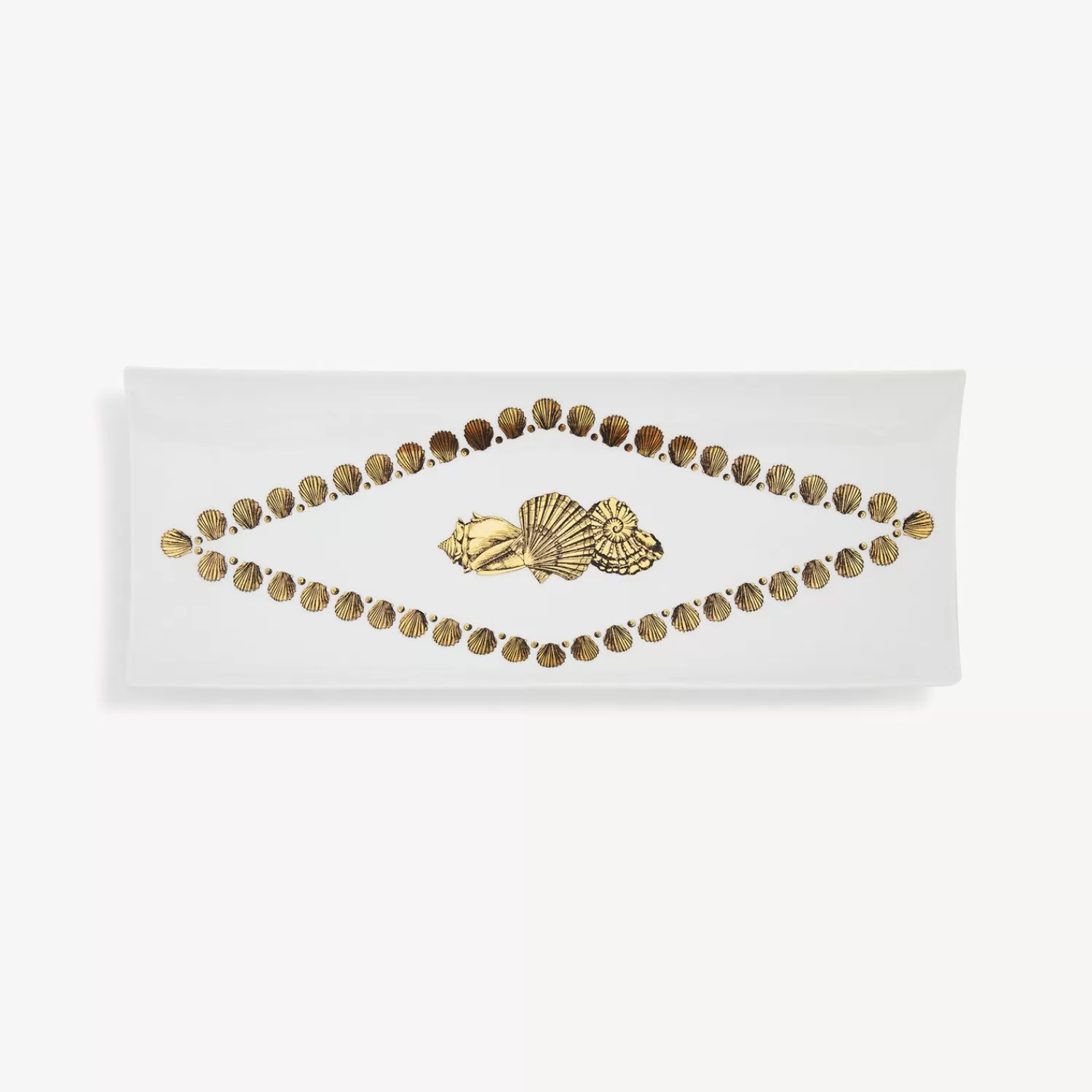 Decorative Trays<Fornasetti Rectangular Tray Giro Di Conchiglie White/Black/Gold