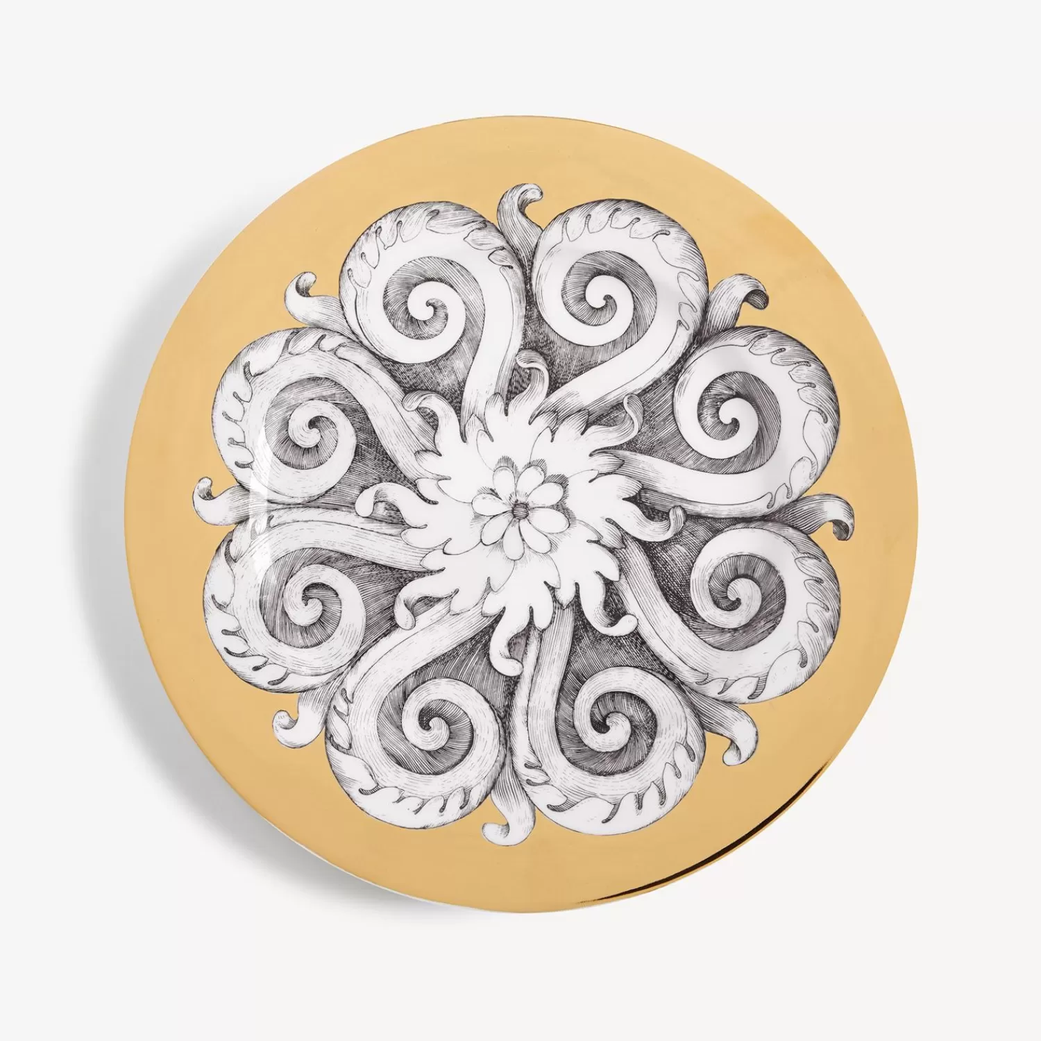 Decorative Plates<Fornasetti Rim Plate Rosone N.1 White/Black/Gold