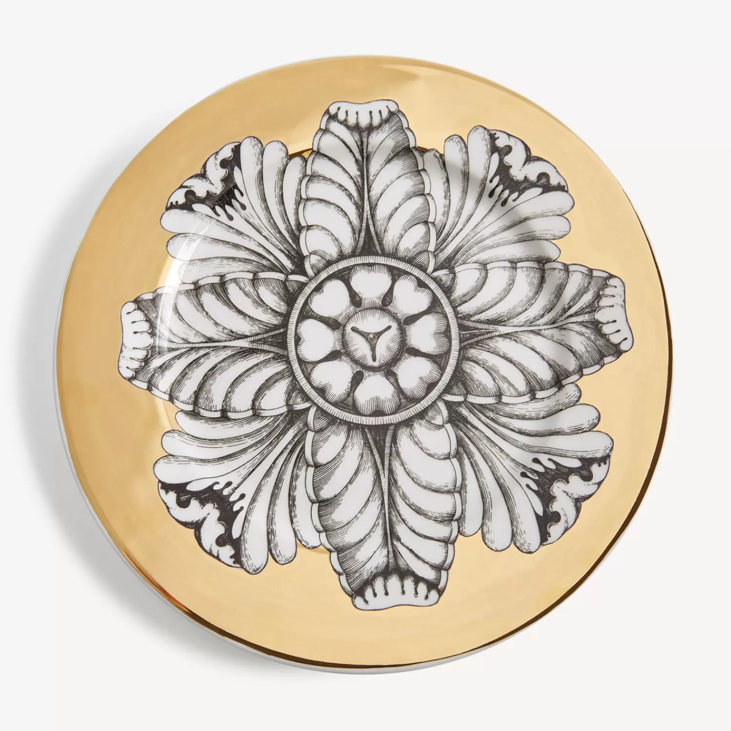 Decorative Plates<Fornasetti Rim Plate Rosone N.5 White/Black/Gold