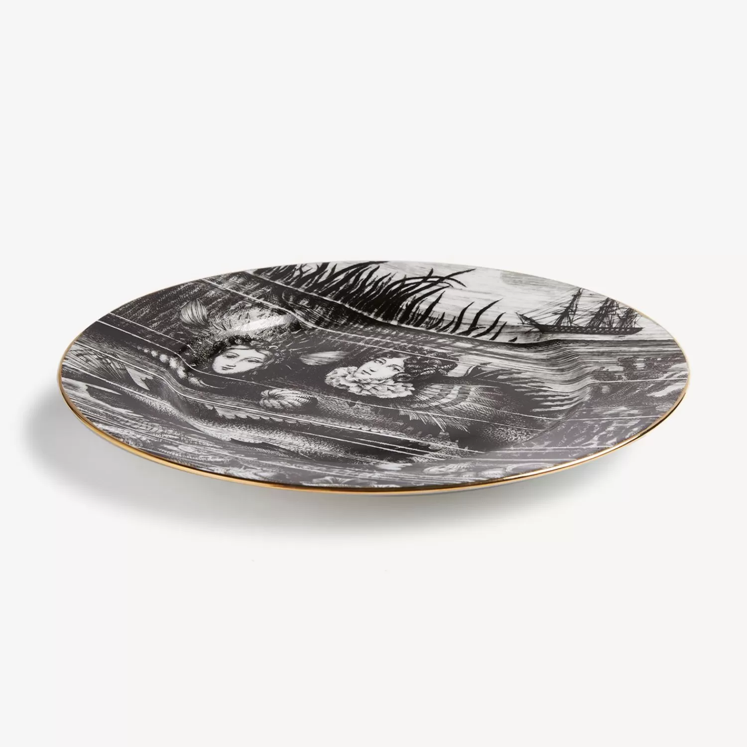 Decorative Plates<Fornasetti Rim Plate Sirene N.1 White/Black/Gold