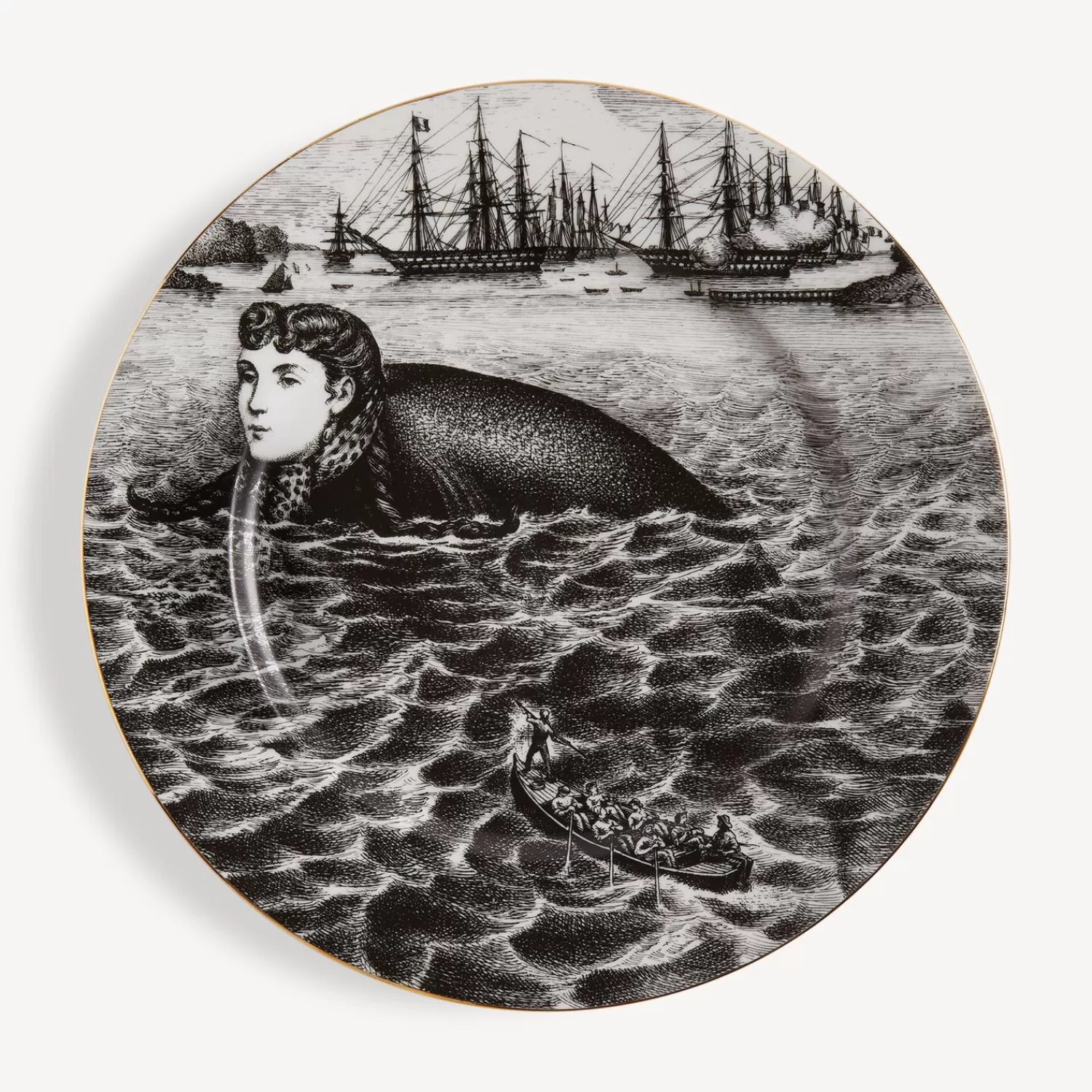 Decorative Plates<Fornasetti Rim Plate Sirene N.2 White/Black/Gold