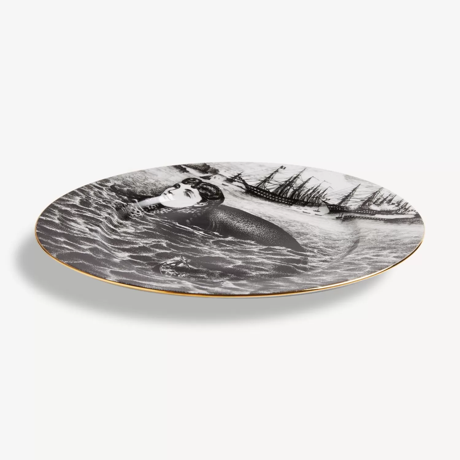 Decorative Plates<Fornasetti Rim Plate Sirene N.2 White/Black/Gold