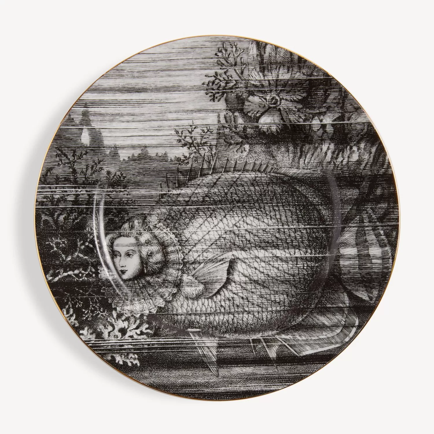 Decorative Plates<Fornasetti Rim Plate Sirene N.3 White/Black/Gold