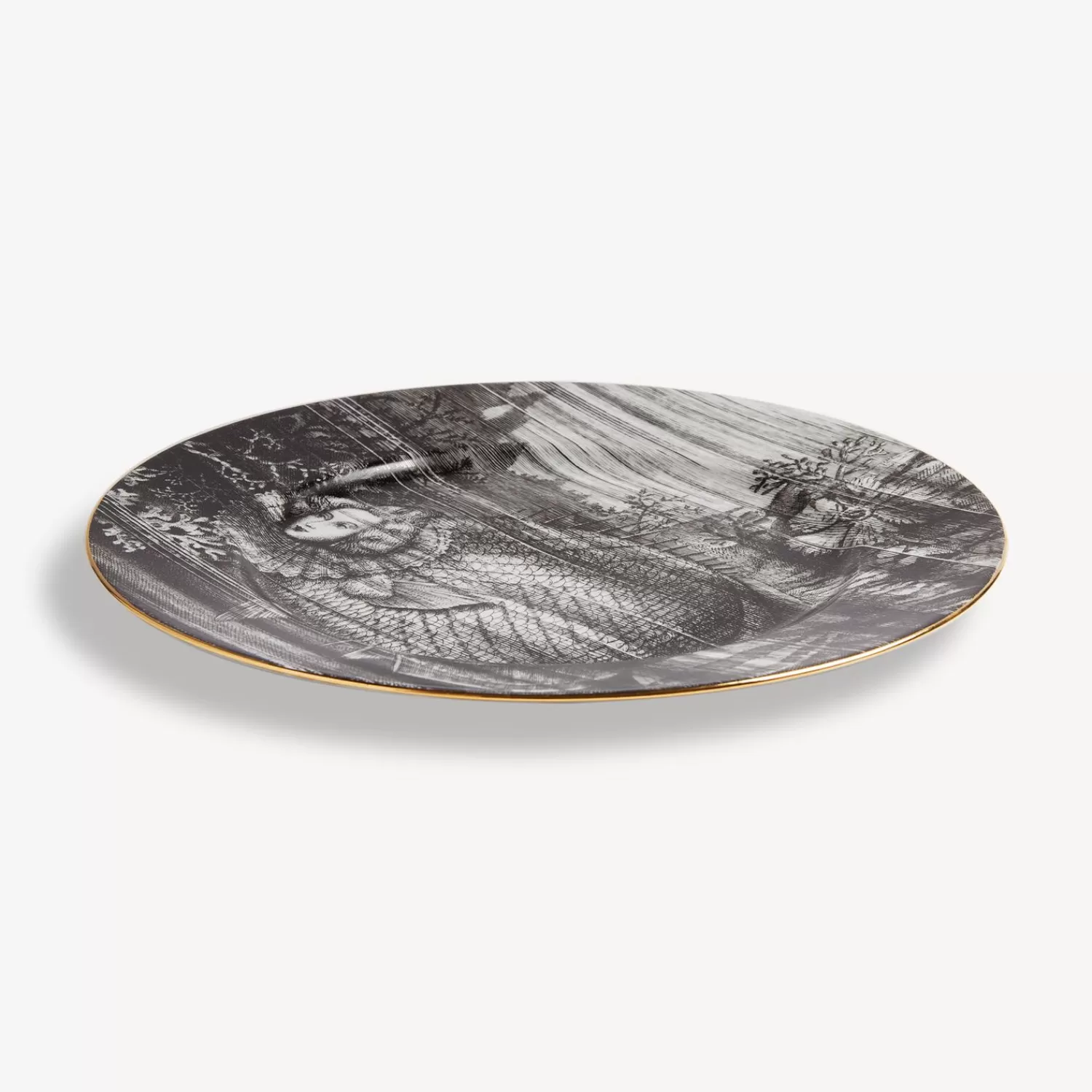 Decorative Plates<Fornasetti Rim Plate Sirene N.3 White/Black/Gold