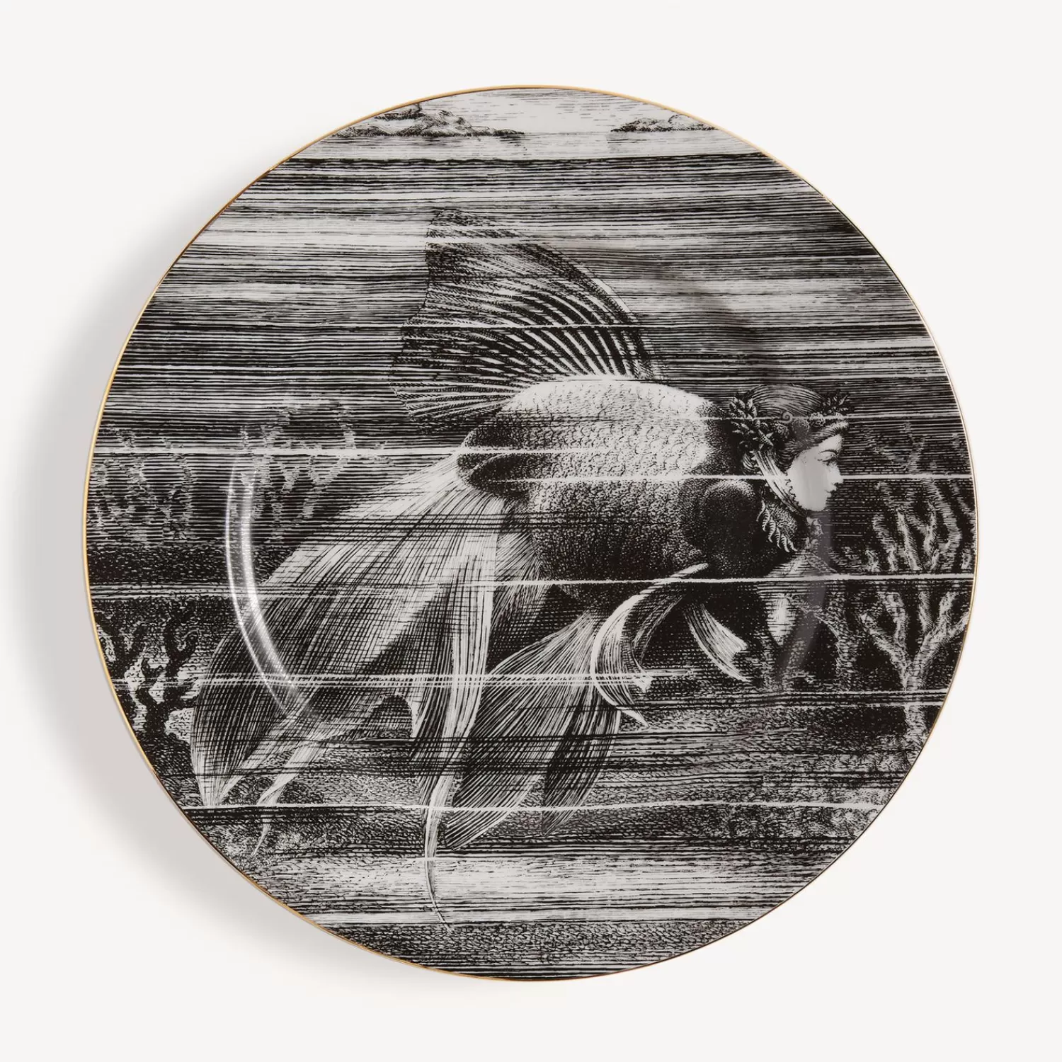 Decorative Plates<Fornasetti Rim Plate Sirene N.4 White/Black/Gold