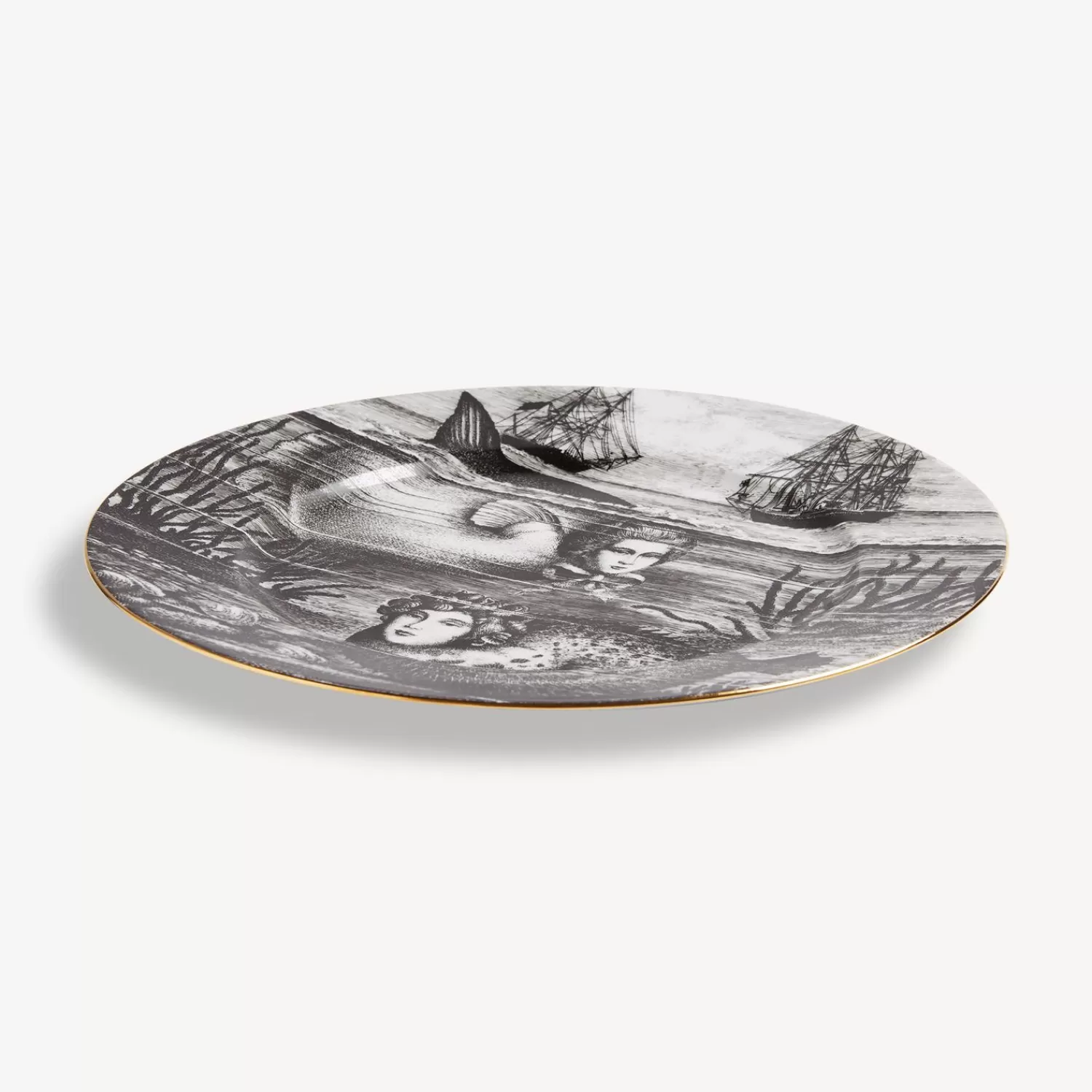 Decorative Plates<Fornasetti Rim Plate Sirene N.5 White/Black/Gold