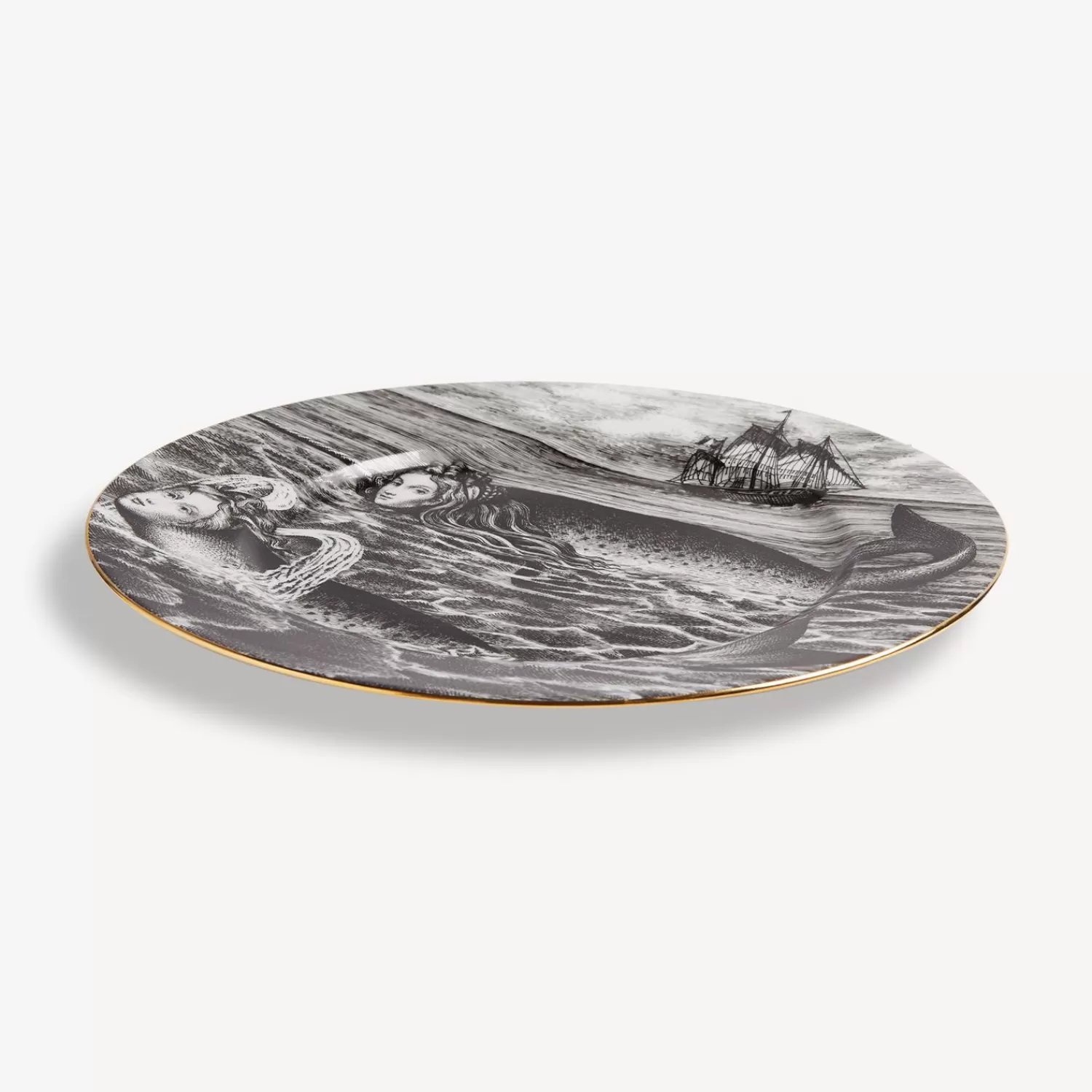 Decorative Plates<Fornasetti Rim Plate Sirene N.6 White/Black/Gold