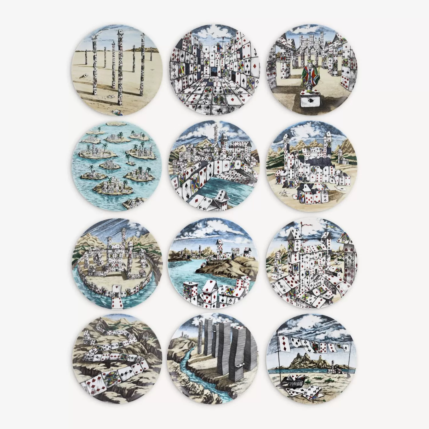 Decorative Plates<Fornasetti Set 12 Plates Citta Di Carte Multicolour