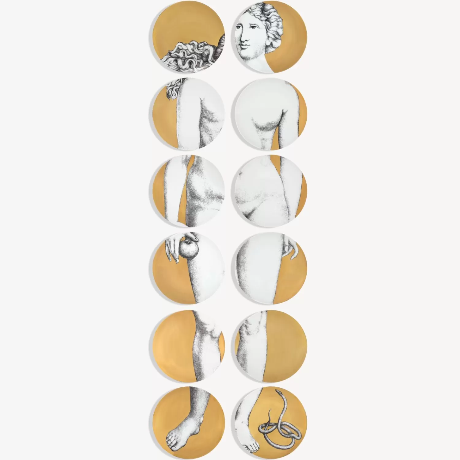 Decorative Plates<Fornasetti Set 12 Plates Eva White/Black/Gold