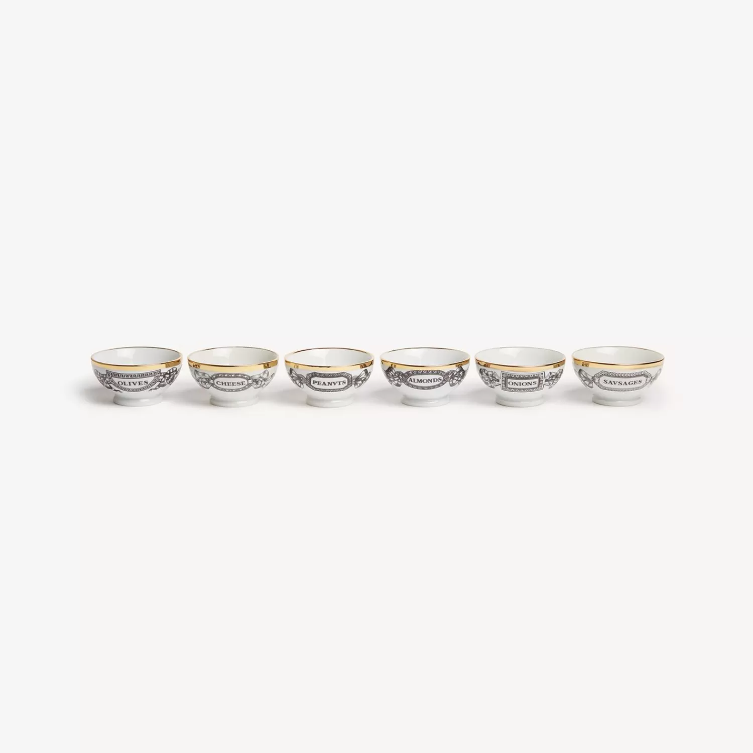 Appetizer Sets And Centrepieces<Fornasetti Set 6 Appetizer Bowls Appetizers White/Black/Gold