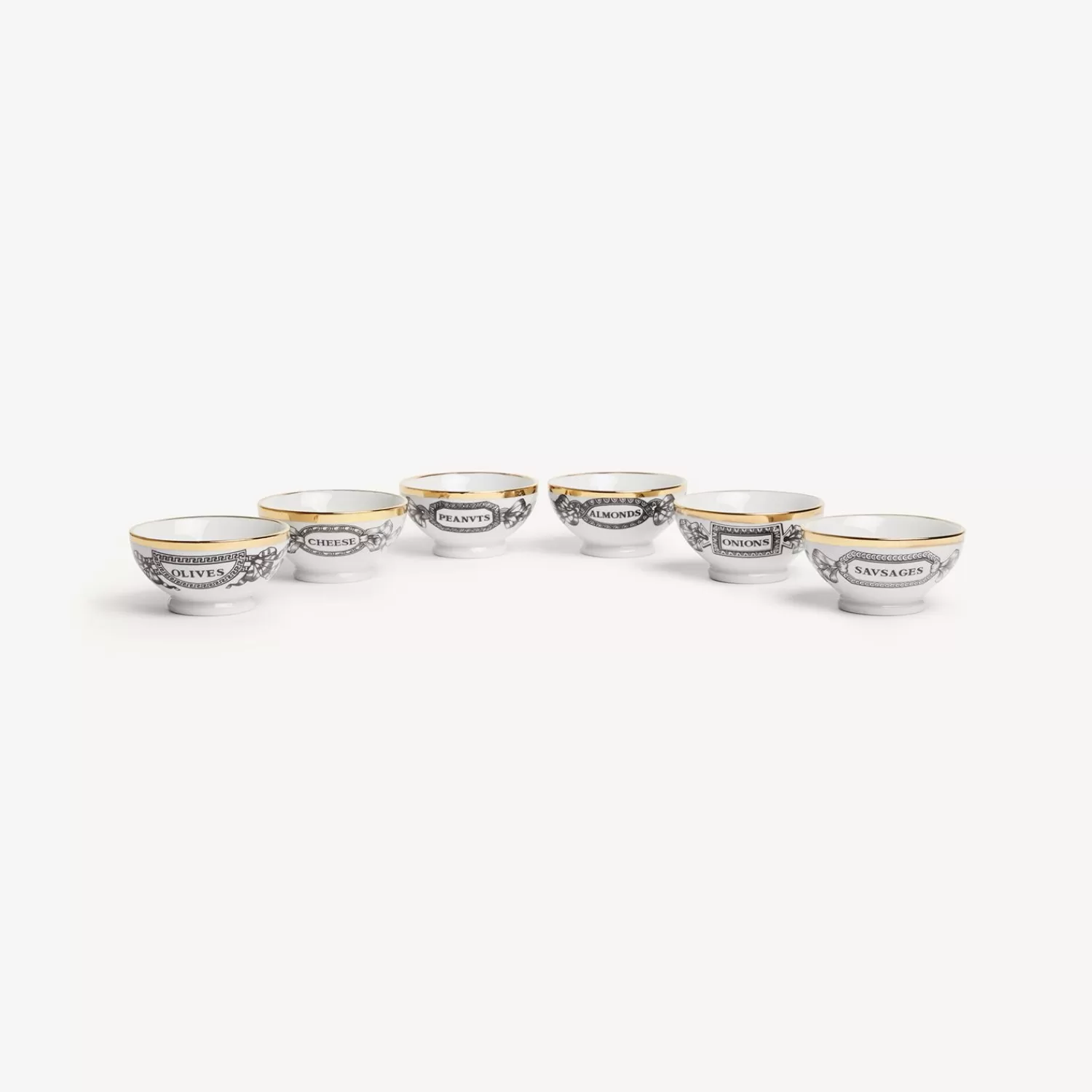 Appetizer Sets And Centrepieces<Fornasetti Set 6 Appetizer Bowls Appetizers White/Black/Gold