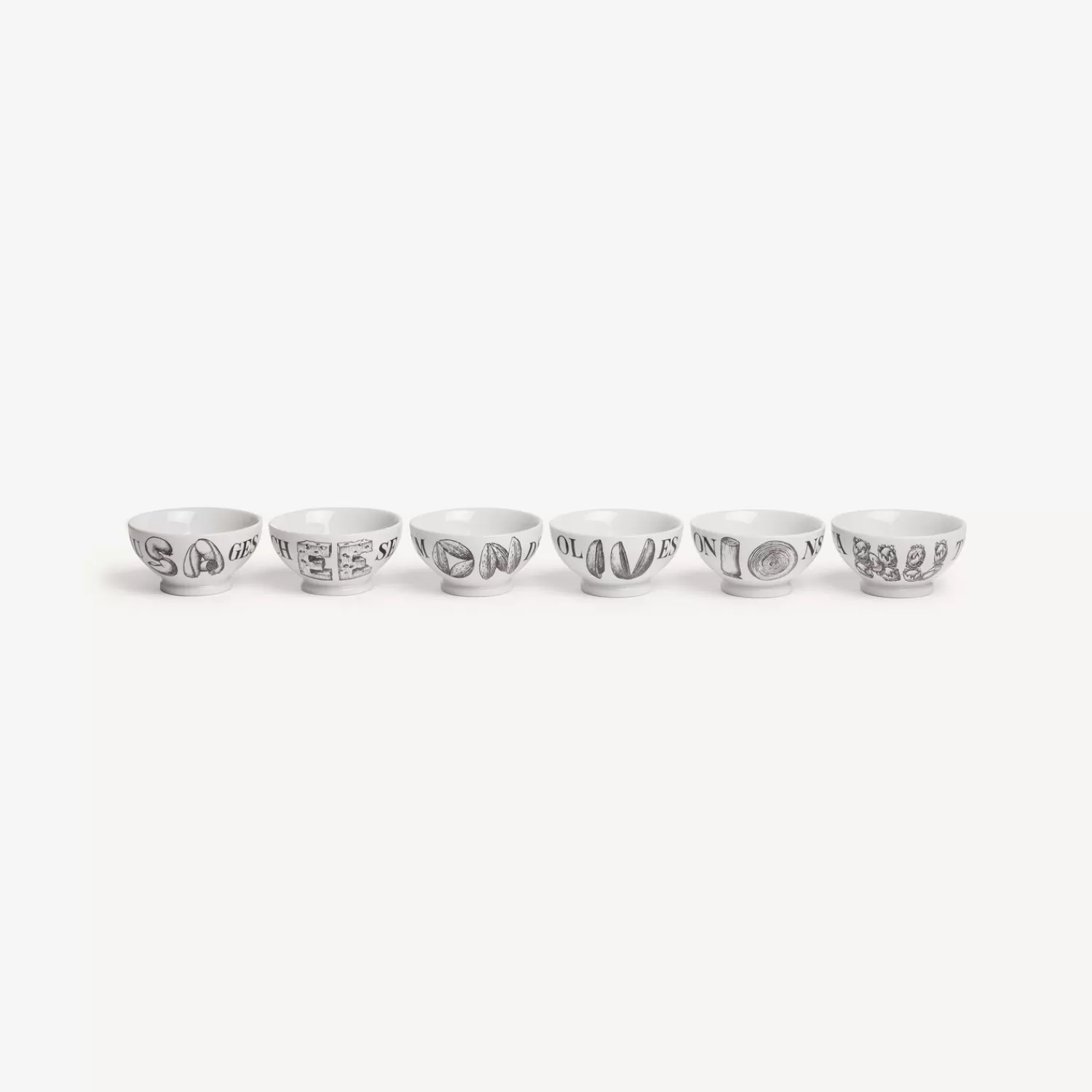 Appetizer Sets And Centrepieces<Fornasetti Set 6 Appetizer Bowls Cocktalia White/Black