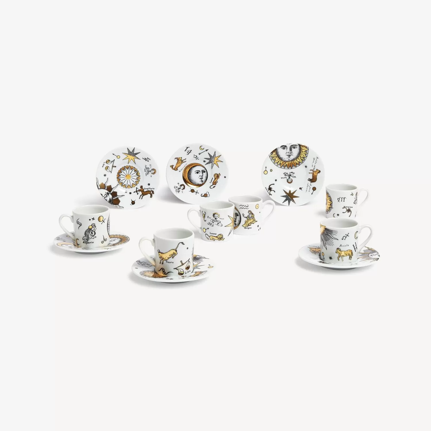 Tea And Coffee Sets<Fornasetti Set 6 Coffee Cups Astronomici White/Black/Gold